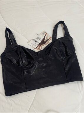 NAKED WARDROBE Black Faux Leather Bustier Crop Top NWT